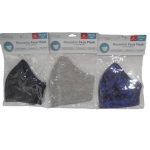 3 XL Boomer Naturals Silver Infused Cloth Face Masks -Navy Blue, Gray, Camo Blue